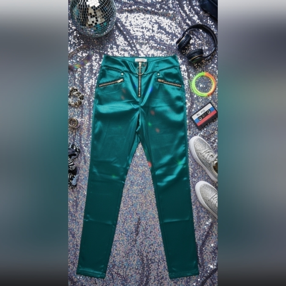 Dopamine Y2k disco party Green 90s Skinny Straight Leg Pants fitted